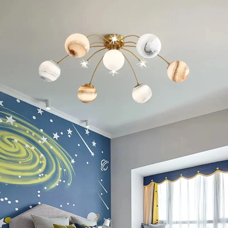 Nordic modern planet lamp wandering earth glass lamp simple space children's room bedroom room ceiling lamp