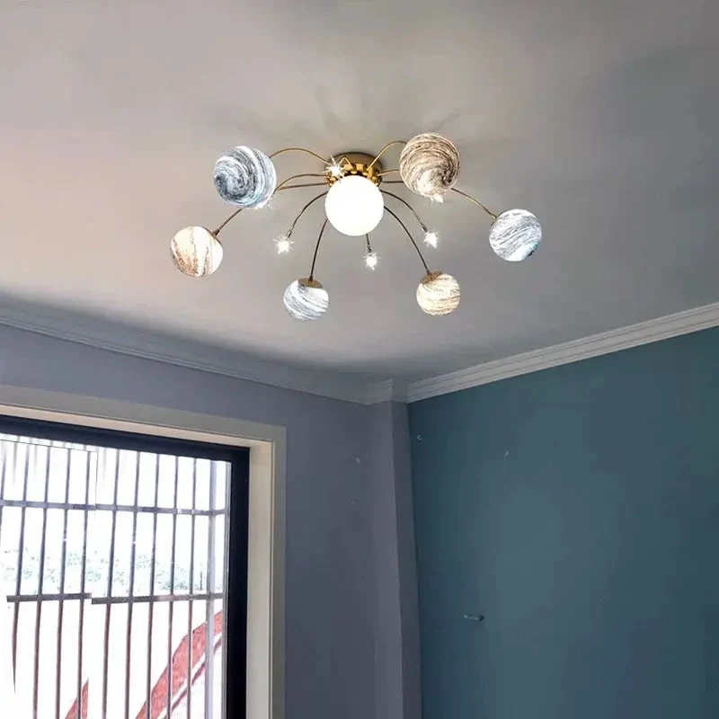 Nordic modern planet lamp wandering earth glass lamp simple space children's room bedroom room ceiling lamp