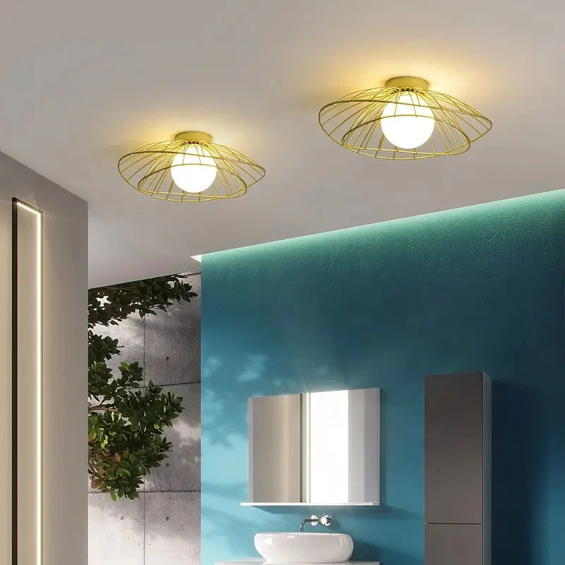 Industrial chandelier ceiling lights Nordic Creative Straw Hat glass ball lamp Cloakroom Balcony hallway led ceiling light
