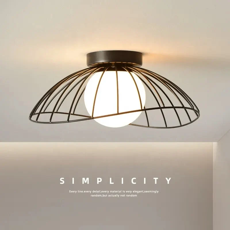 Industrial chandelier ceiling lights Nordic Creative Straw Hat glass ball lamp Cloakroom Balcony hallway led ceiling light