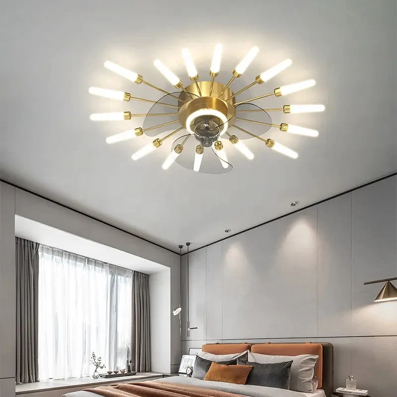 Nordic ceiling fan with light fireworks Bedroom invisible ceiling fan fashion chandelier lighting living room ceiling fan lights