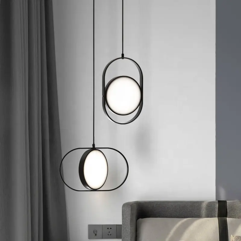 Modern Industrial suspension industrial lighting iron LED pendant lights Oval black dining Bar Bedroom minimalist Bedside light