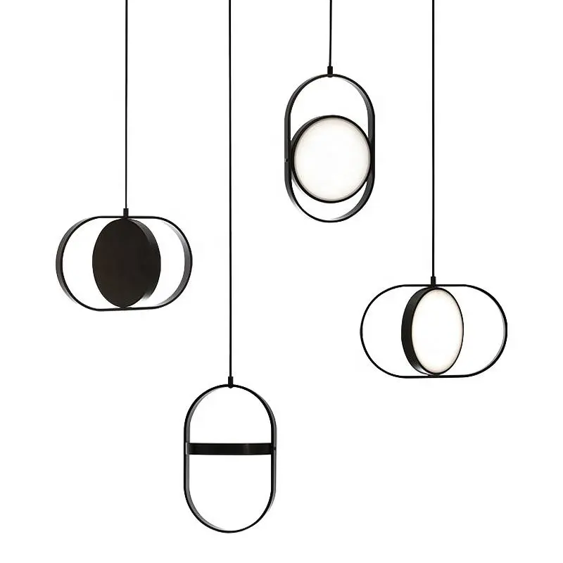 Modern Industrial suspension industrial lighting iron LED pendant lights Oval black dining Bar Bedroom minimalist Bedside light