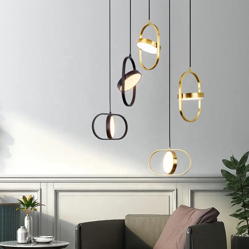 Modern Industrial suspension industrial lighting iron LED pendant lights Oval black dining Bar Bedroom minimalist Bedside light