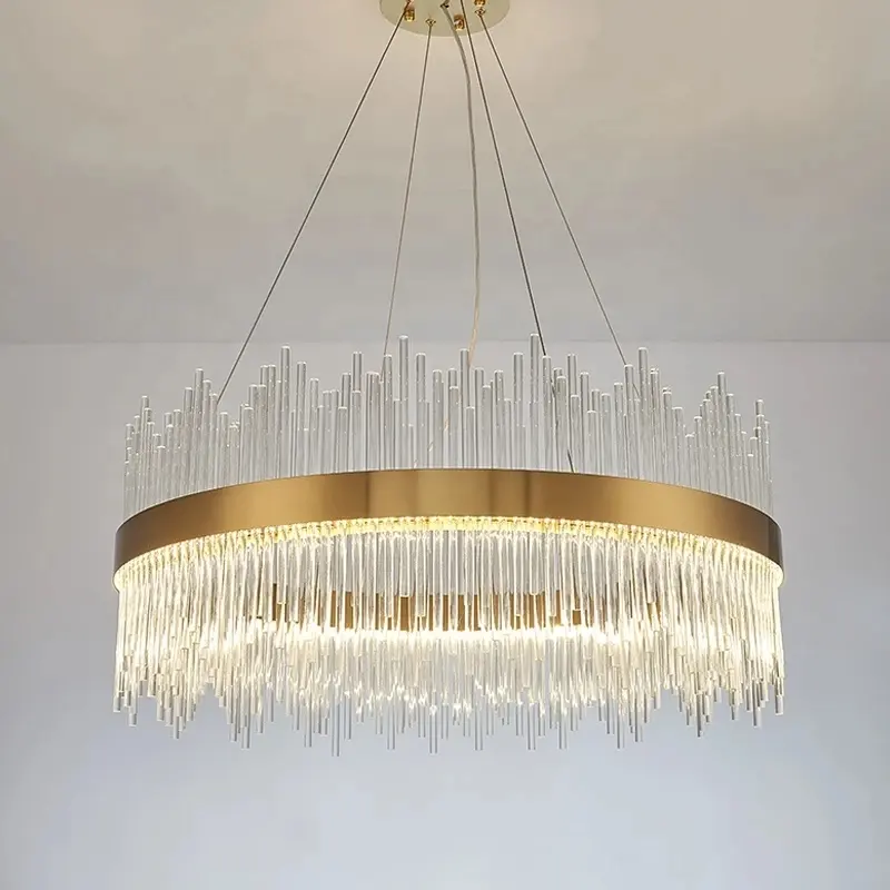 Modern Round Crystal Chandelier for Dining Room Rectangle Design Kitchen Island Lighting Fixtures LED Pendant Lights Glass