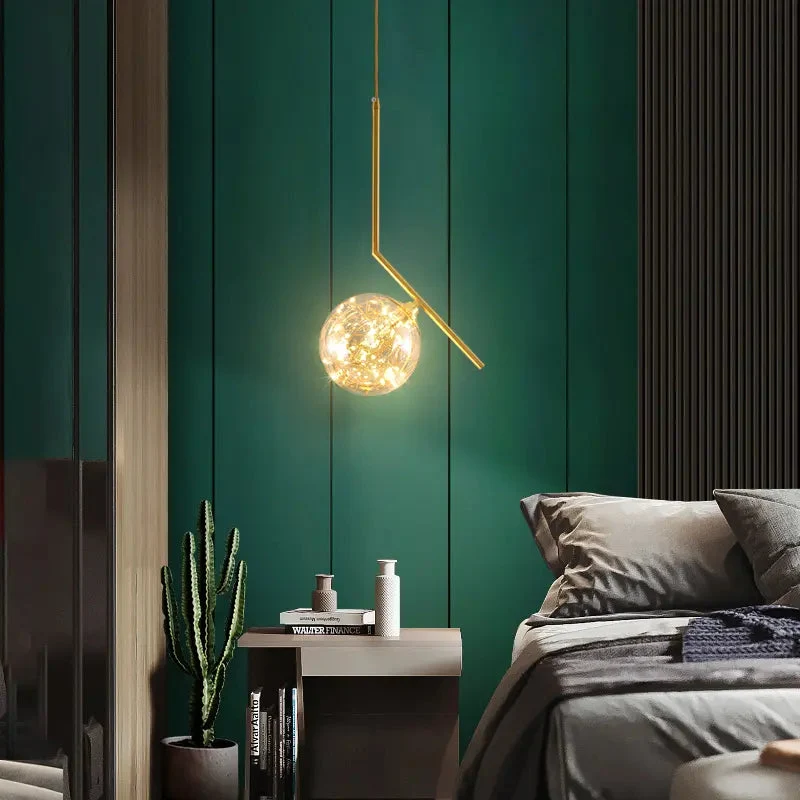Postmodern glass single head chandelier restaurant luxury lamp copper simple bedroom bedside starry chandelier