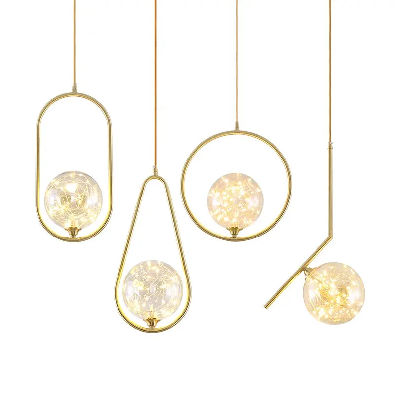 Postmodern glass single head chandelier restaurant luxury lamp copper simple bedroom bedside starry chandelier