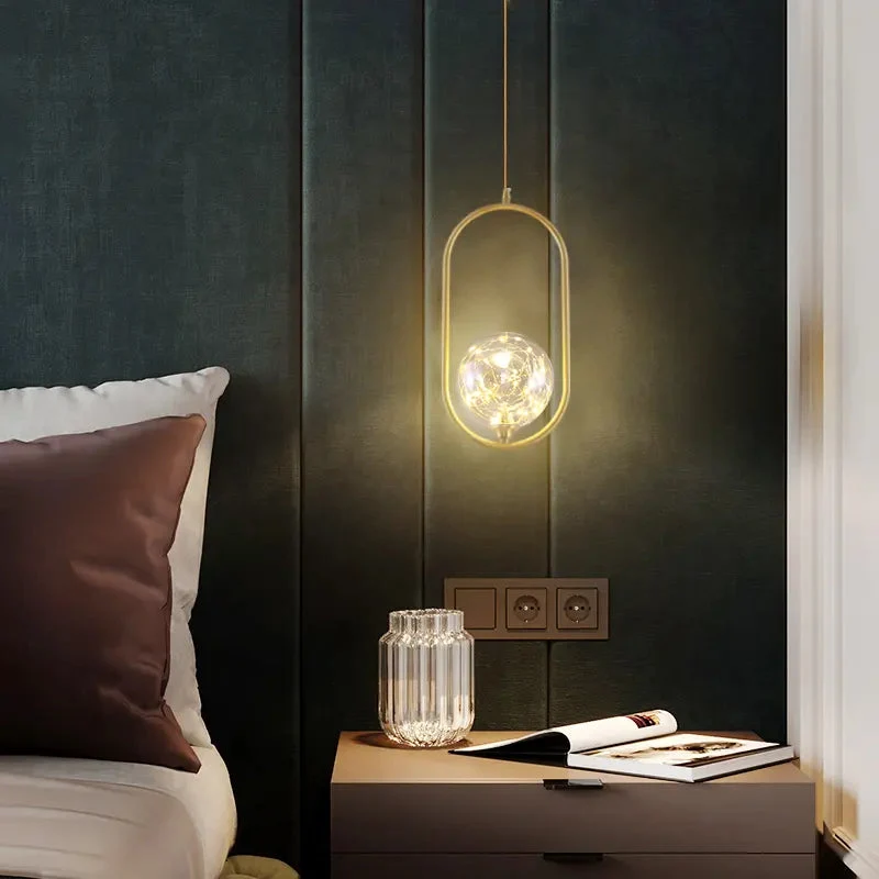 Postmodern glass single head chandelier restaurant luxury lamp copper simple bedroom bedside starry chandelier