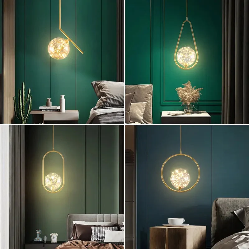 Postmodern glass single head chandelier restaurant luxury lamp copper simple bedroom bedside starry chandelier