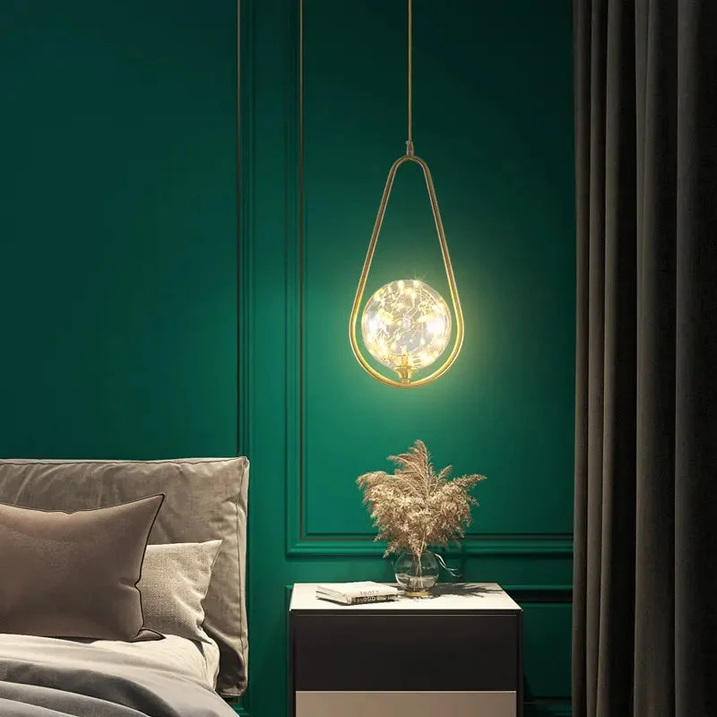 Postmodern glass single head chandelier restaurant luxury lamp copper simple bedroom bedside starry chandelier