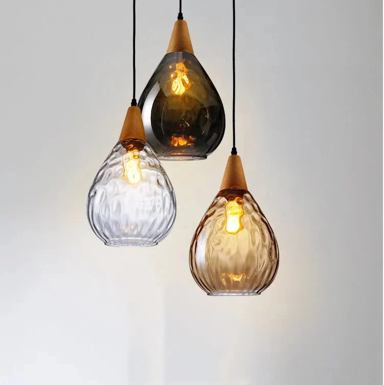 Nordic solid wood glass chandelier Modern style bedside bar dining room glass chandelier