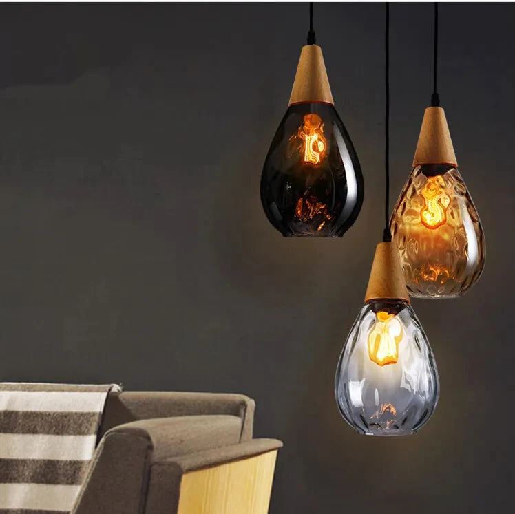 Nordic solid wood glass chandelier Modern style bedside bar dining room glass chandelier