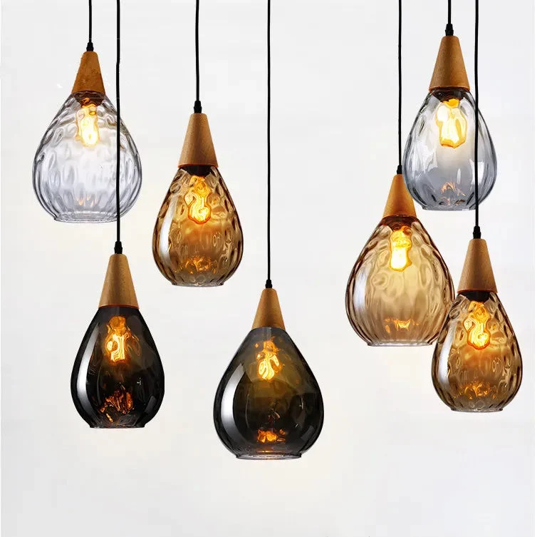 Nordic solid wood glass chandelier Modern style bedside bar dining room glass chandelier