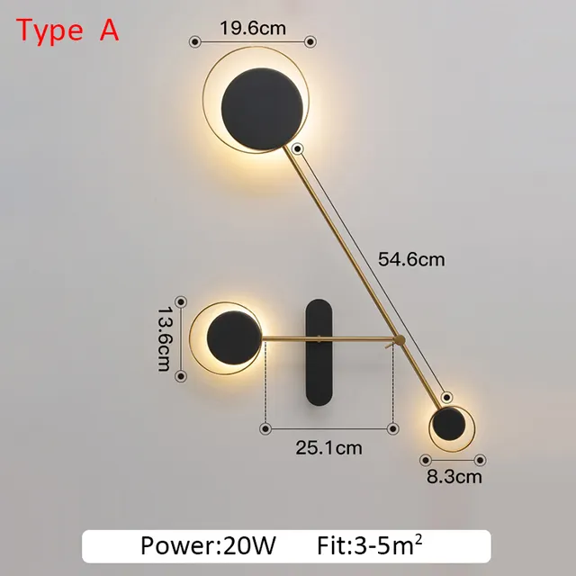 Modern minimalist Led Indoor wall lamp round for Living Room Bedroom swing arm lamp Adjustable Black loft wall lamps