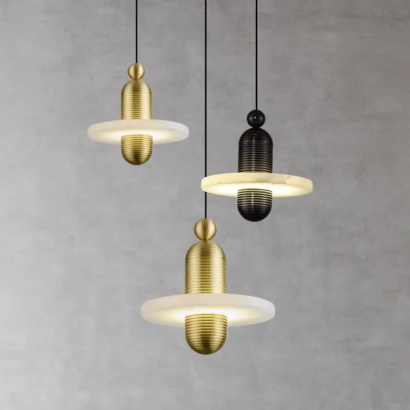 Modern chandelier Natural Marble LED Pendant Lights Aluminum Drop For Dinging Room Hotel Bedside Hanging Lamp Cord Adjustable
