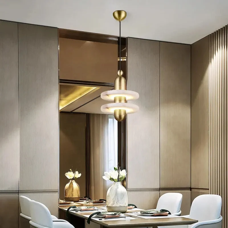Modern chandelier Natural Marble LED Pendant Lights Aluminum Drop For Dinging Room Hotel Bedside Hanging Lamp Cord Adjustable