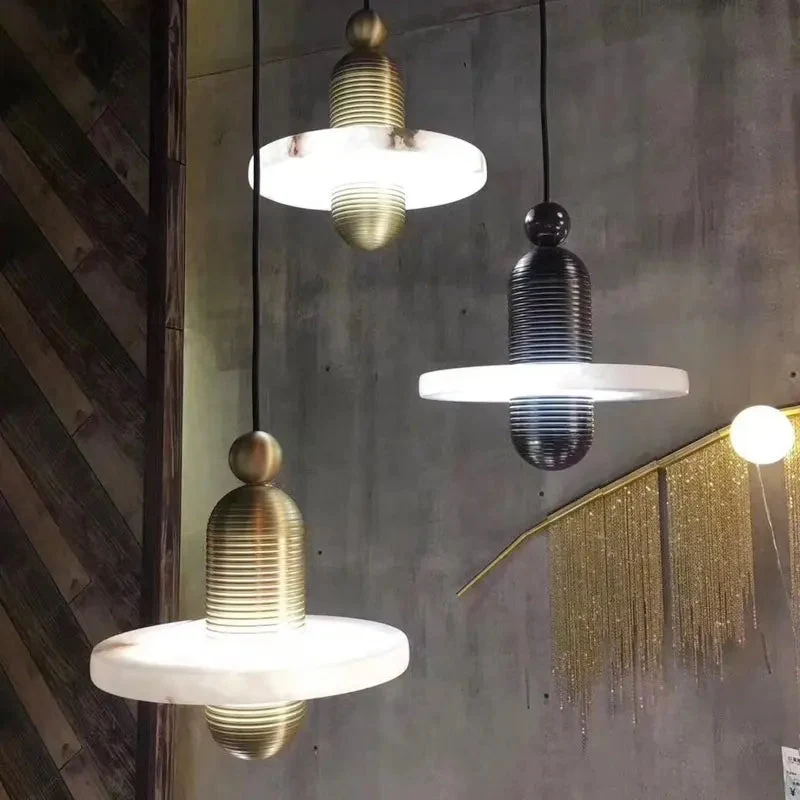 Modern chandelier Natural Marble LED Pendant Lights Aluminum Drop For Dinging Room Hotel Bedside Hanging Lamp Cord Adjustable
