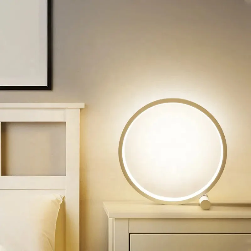 Modern LED Table Lamp Bedroom Circular Desk Lamps For Living Room Black/White Dimmable Bedside Lamp Round Night Light Decoration