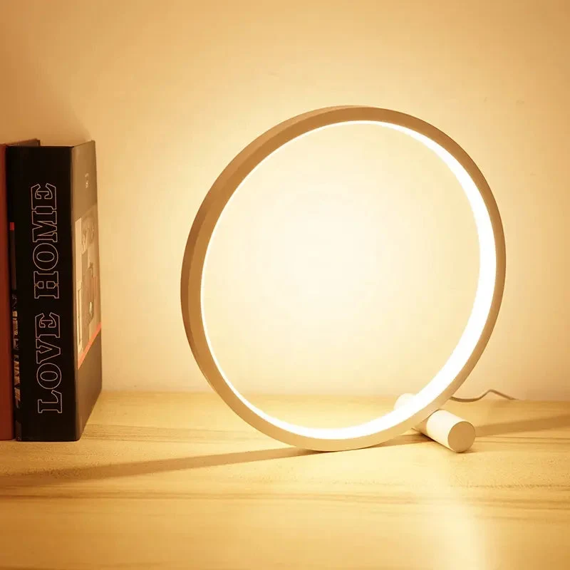 Modern LED Table Lamp Bedroom Circular Desk Lamps For Living Room Black/White Dimmable Bedside Lamp Round Night Light Decoration