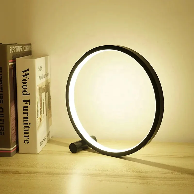 Modern LED Table Lamp Bedroom Circular Desk Lamps For Living Room Black/White Dimmable Bedside Lamp Round Night Light Decoration