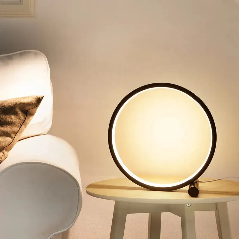 Modern LED Table Lamp Bedroom Circular Desk Lamps For Living Room Black/White Dimmable Bedside Lamp Round Night Light Decoration