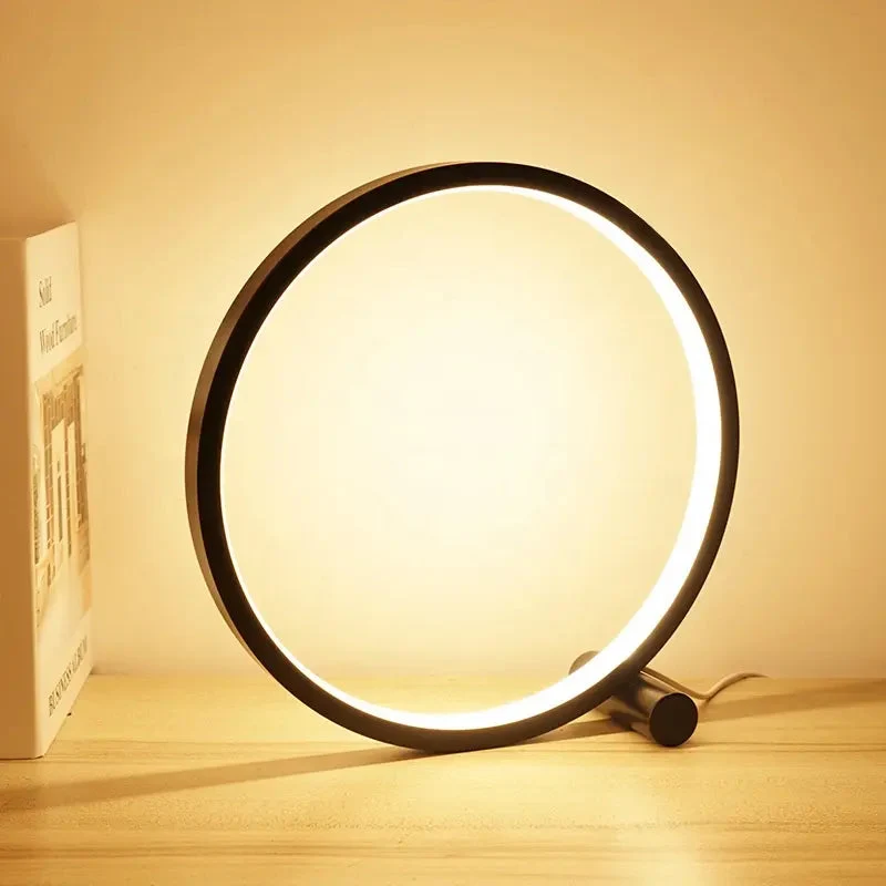 Modern LED Table Lamp Bedroom Circular Desk Lamps For Living Room Black/White Dimmable Bedside Lamp Round Night Light Decoration