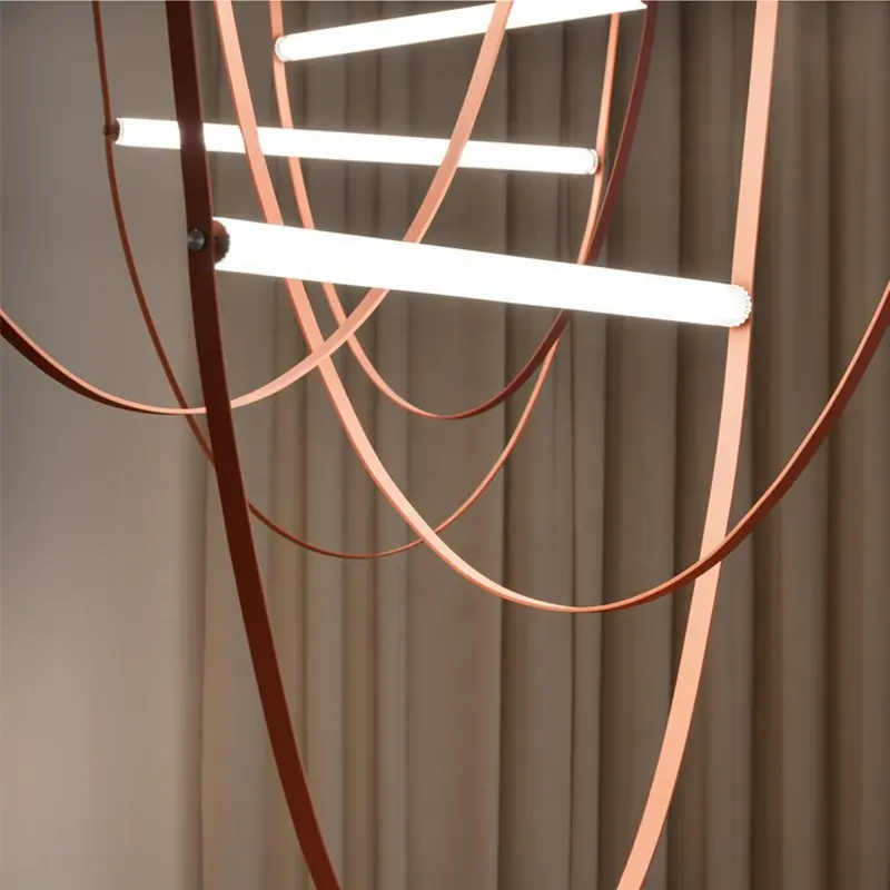 Nordic Modern Pendant Lights Leather Belt Lamp Staircase Art Led Chandeliers Suspension Postmodern Designer Restaurant Brown