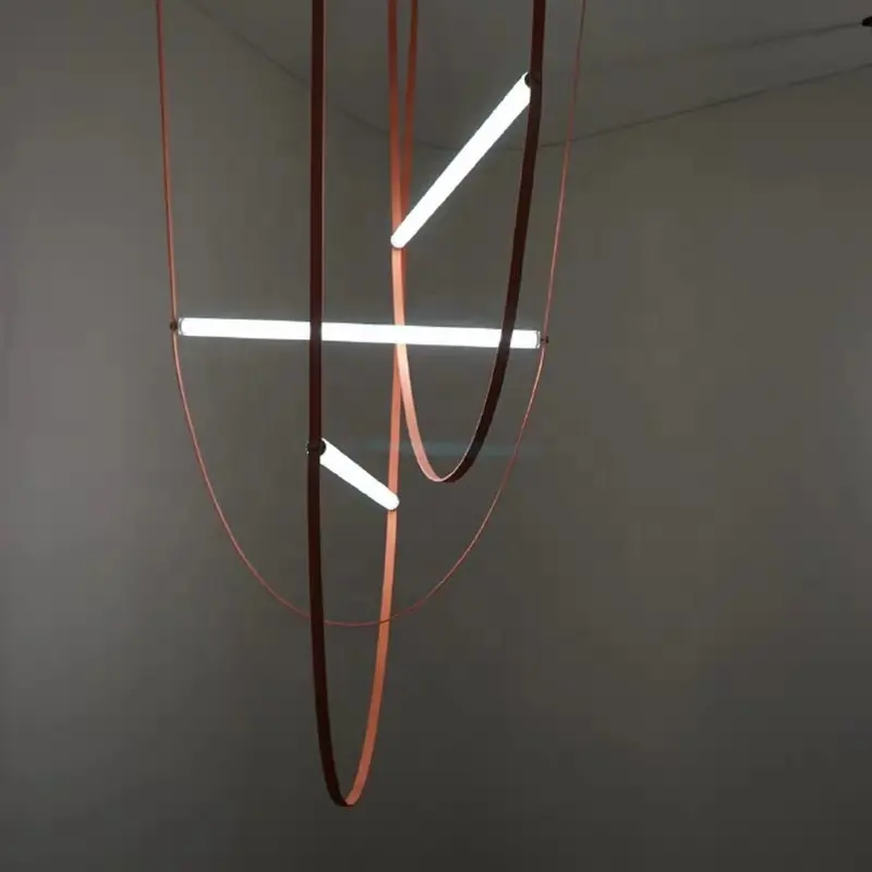 Nordic Modern Pendant Lights Leather Belt Lamp Staircase Art Led Chandeliers Suspension Postmodern Designer Restaurant Brown