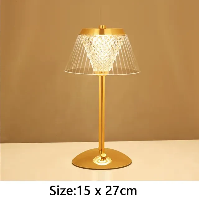 Nordic Crystal Rechargeable Table Lamp LED Bar Light Touch Dimmable Golden Desk Lamp Living Room Bedroom Hotel Bedside Lamp