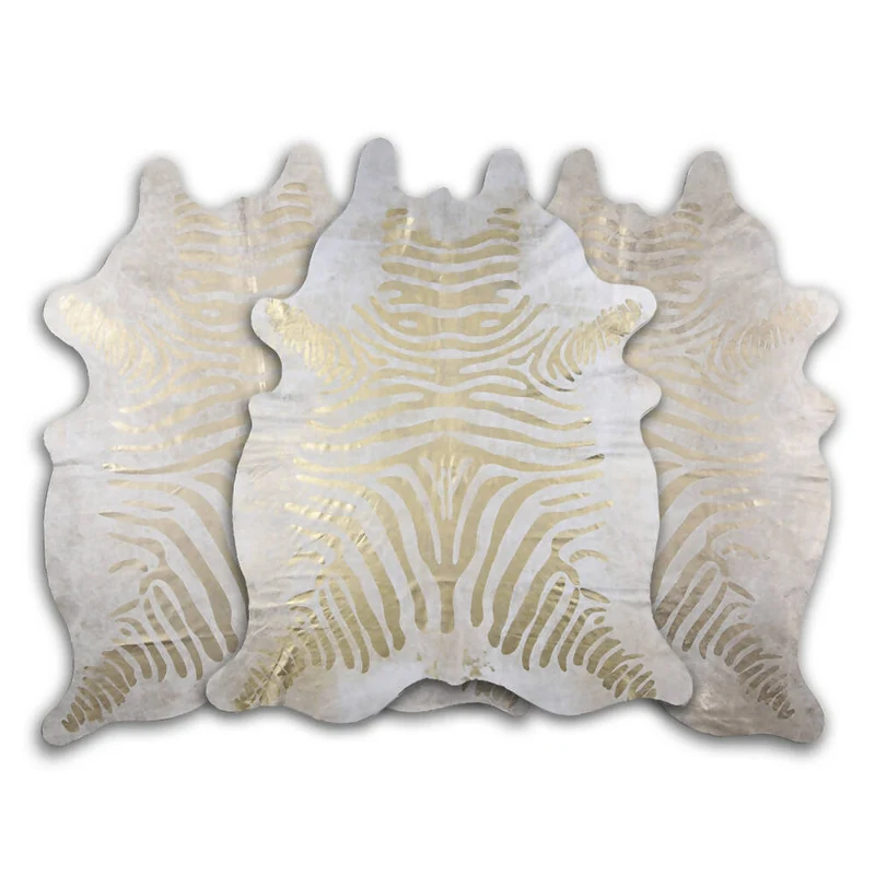 DEKOLAND - Gold Metallic Zebra on White Cowhide