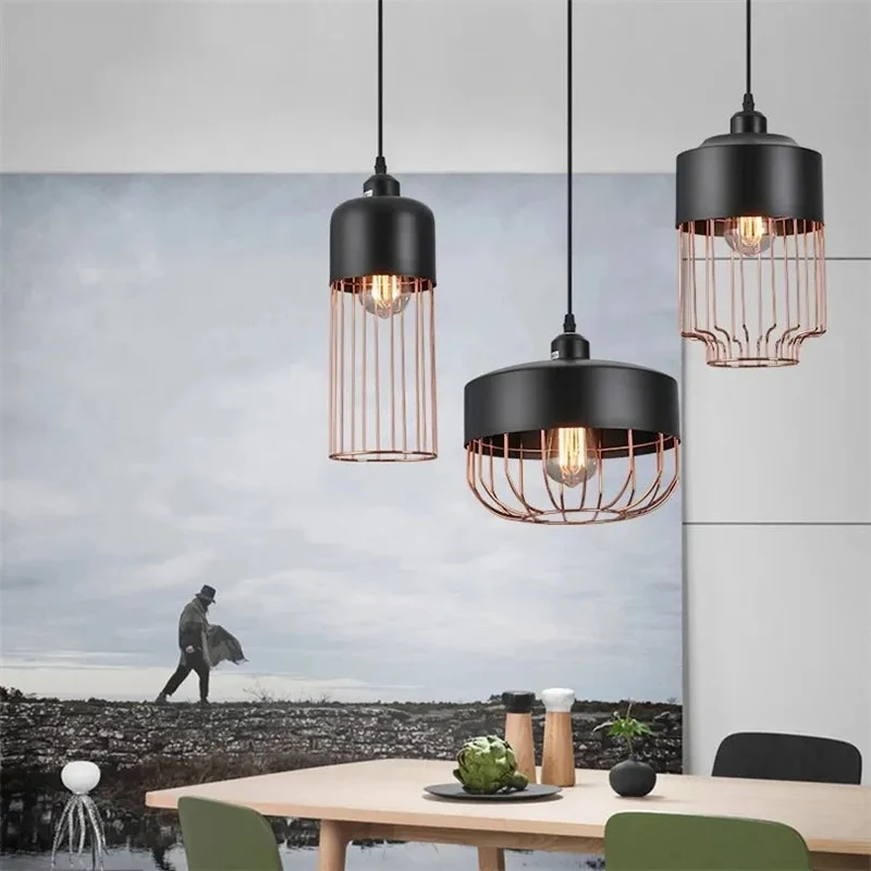 Modern Industrial Vintage LED Pendant Lamp Edison Loft Black Iron Hanging Light Fixtures Retro Droplight Deco Indoor Lighting