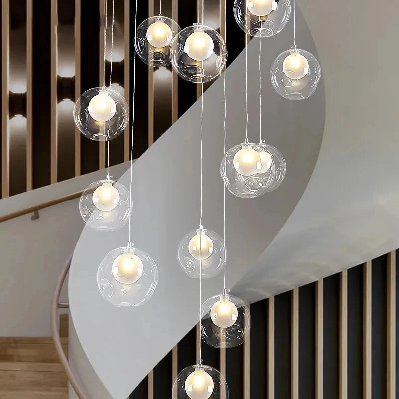 Modern Nordic LED Bubble Glass Pendant Light Stairs Hanging Lamp for Home Living Room Kitchen Suspension Art Lighting Fixture