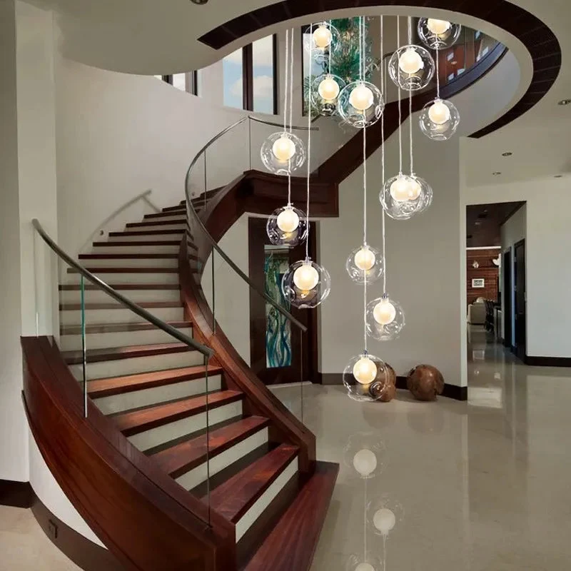 Modern Nordic LED Bubble Glass Pendant Light Stairs Hanging Lamp for Home Living Room Kitchen Suspension Art Lighting Fixture