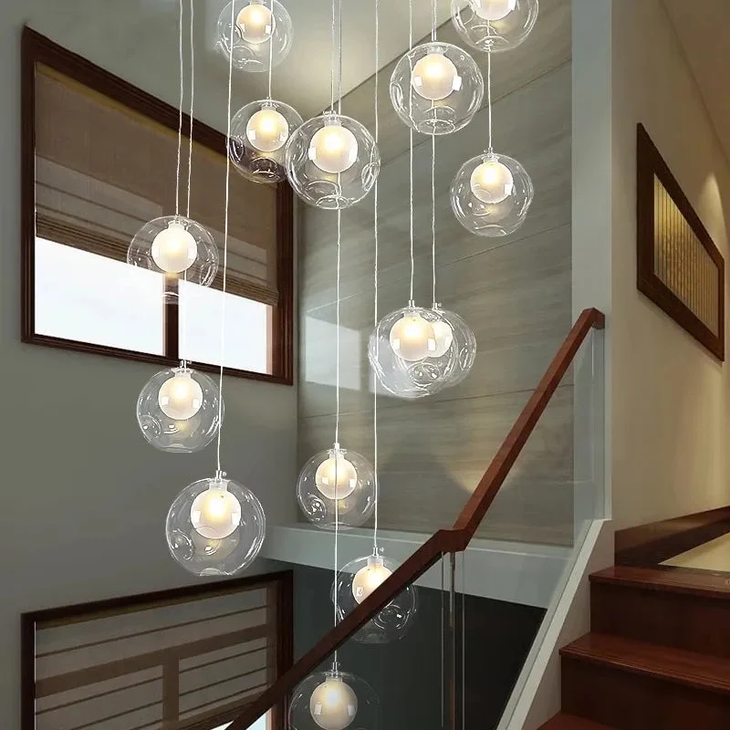 Modern Nordic LED Bubble Glass Pendant Light Stairs Hanging Lamp for Home Living Room Kitchen Suspension Art Lighting Fixture