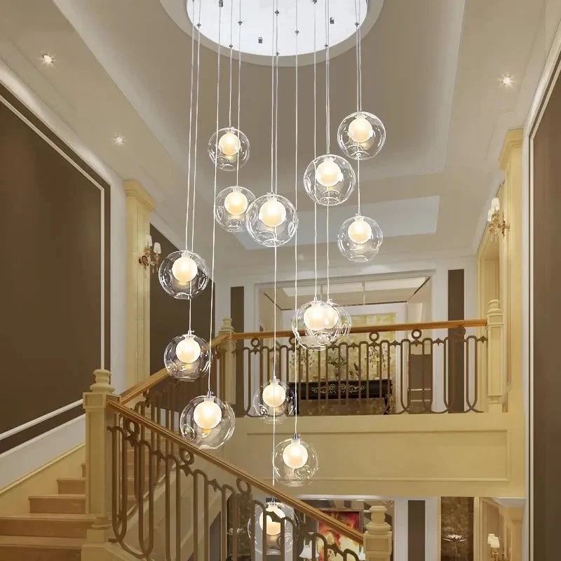 Modern Nordic LED Bubble Glass Pendant Light Stairs Hanging Lamp for Home Living Room Kitchen Suspension Art Lighting Fixture