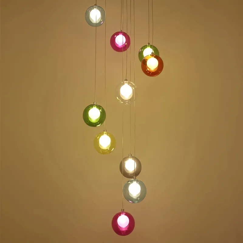Modern Creative Pendant Lights Glass circle Ball LED Pendant Lamps Stair Ceiling Hanglamps Villa Light Fixtures Indoor Lighting