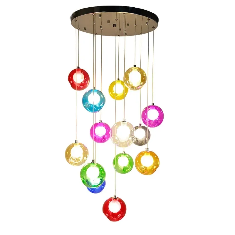 Modern Creative Pendant Lights Glass circle Ball LED Pendant Lamps Stair Ceiling Hanglamps Villa Light Fixtures Indoor Lighting