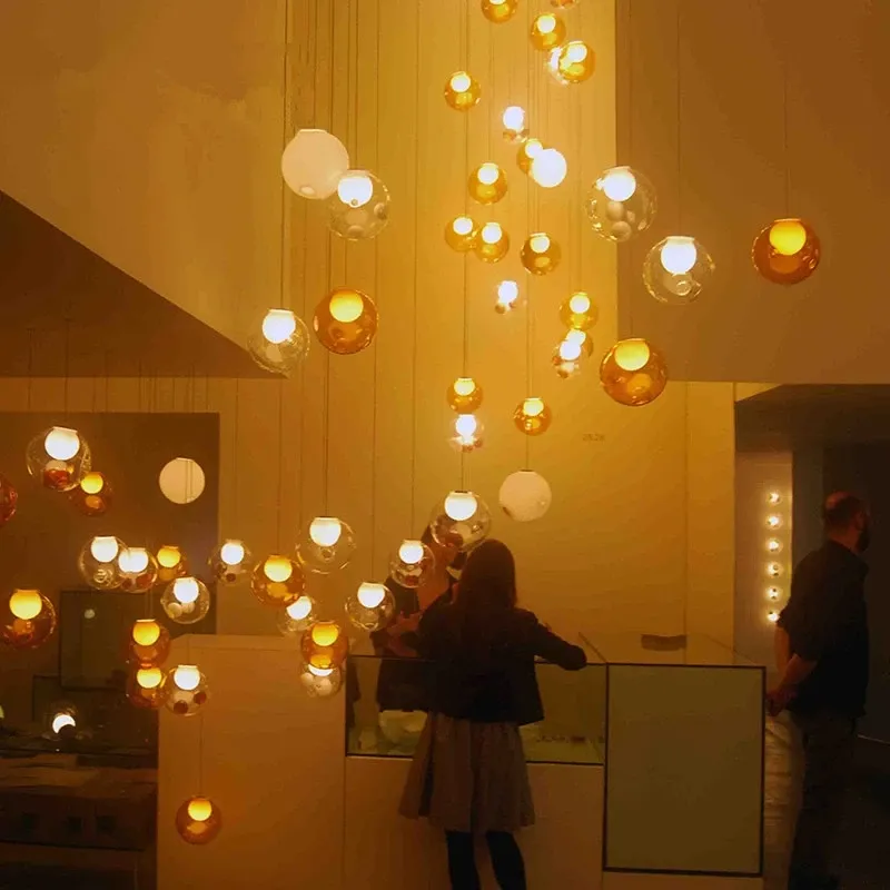 Modern Creative Pendant Lights Glass circle Ball LED Pendant Lamps Stair Ceiling Hanglamps Villa Light Fixtures Indoor Lighting