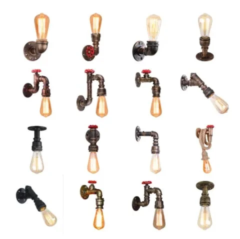 Vintage Wall Lamp Industrial Retro Wall Light Creative Water Pipe Wall Sconce Iron Metal Lamps for Restaurant Cafe Bar Kitchen
