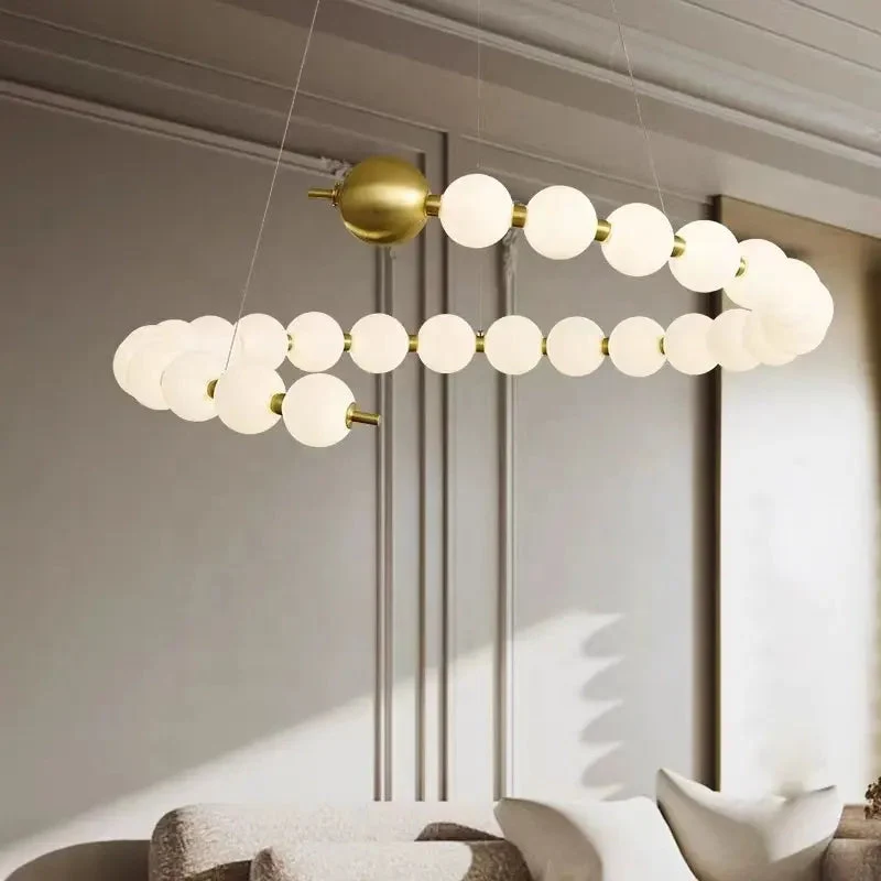 Brass LED Chandelier 3 Color Temperature Dimming Acrylic Ball