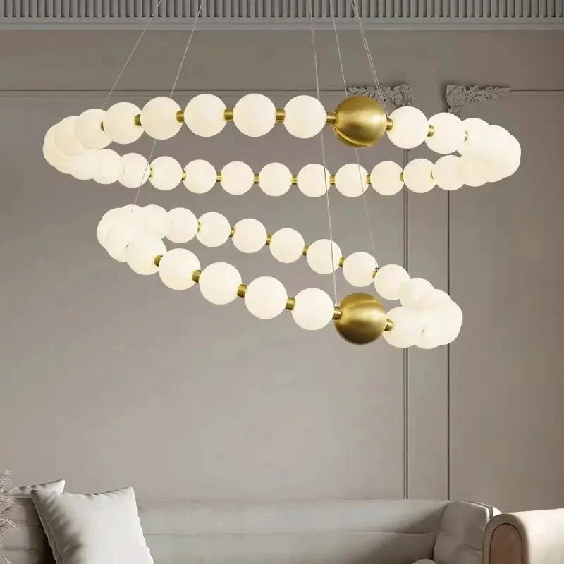 Brass LED Chandelier 3 Color Temperature Dimming Acrylic Ball