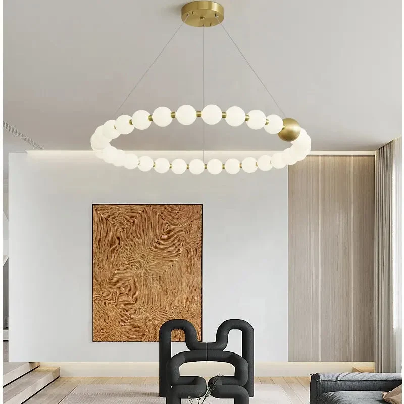 Brass LED Chandelier 3 Color Temperature Dimming Acrylic Ball