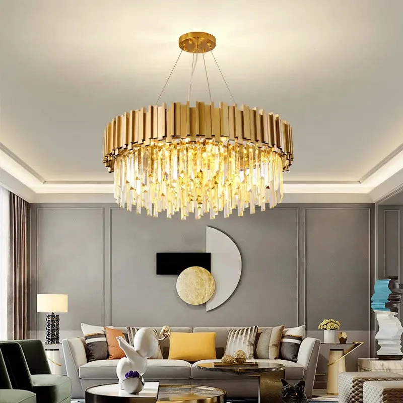 Modern Chandelier Ceiling Light Modern Crystal Chandelier Gold Round Cake Lamp Pendant Light for Hotel Villa Crystal LED
