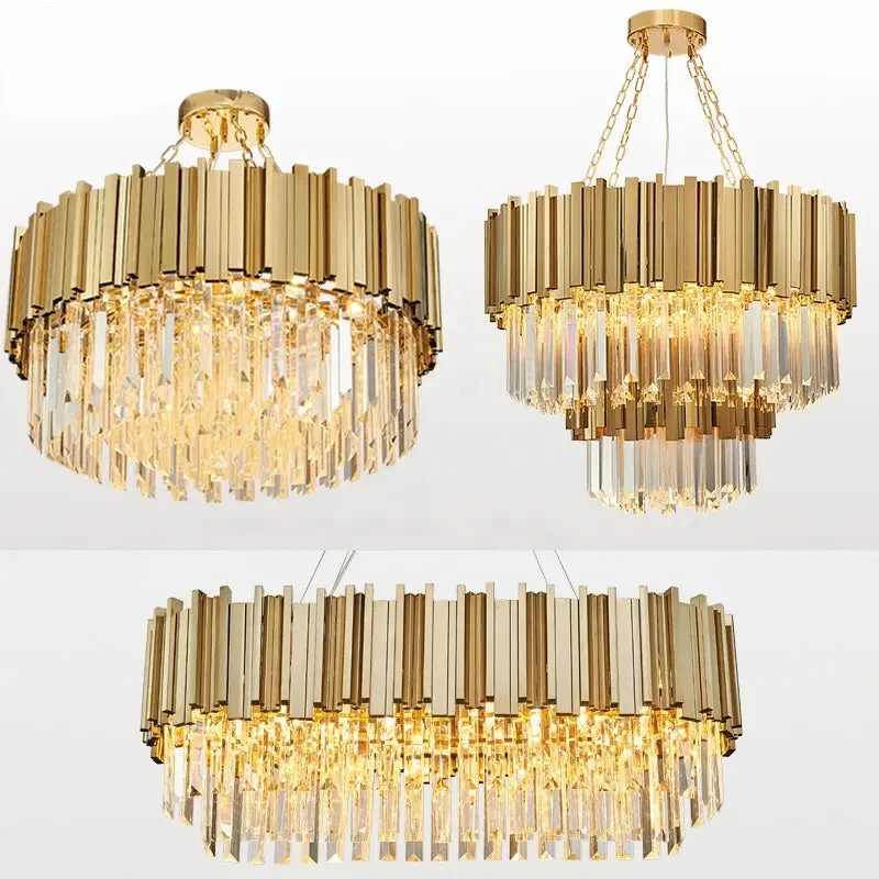 Modern Chandelier Ceiling Light Modern Crystal Chandelier Gold Round Cake Lamp Pendant Light for Hotel Villa Crystal LED