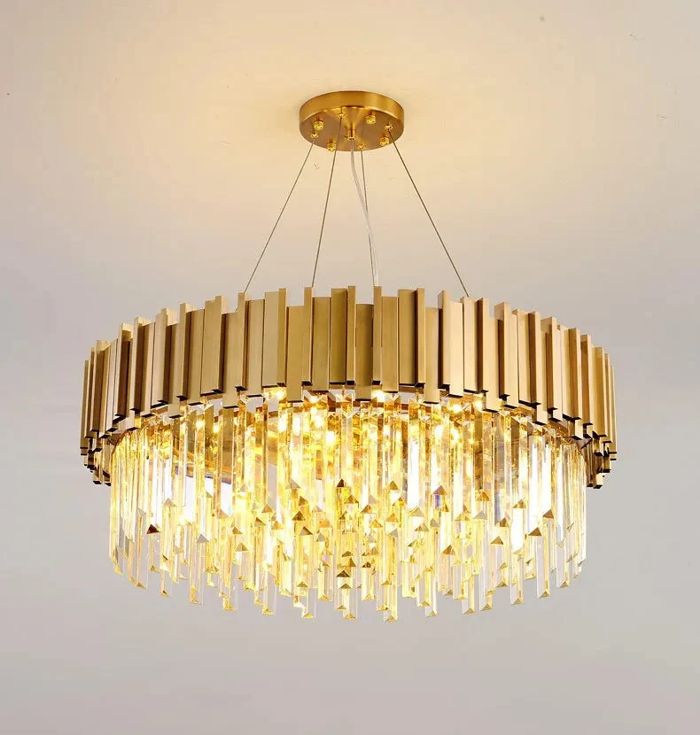 Modern Chandelier Ceiling Light Modern Crystal Chandelier Gold Round Cake Lamp Pendant Light for Hotel Villa Crystal LED