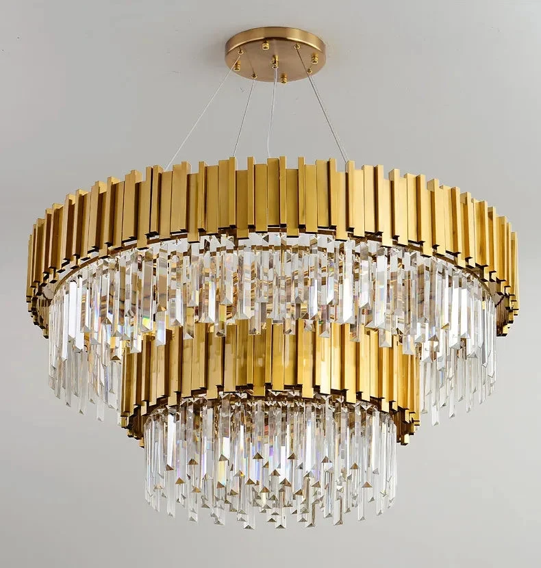 Modern Chandelier Ceiling Light Modern Crystal Chandelier Gold Round Cake Lamp Pendant Light for Hotel Villa Crystal LED