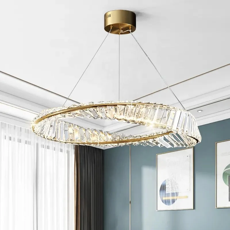 Modern Luxury Crystal Chandelier Ceiling Hanging Lamp Simple Round Chandeliers LED Pendant Lights Gold Pendant Lamp