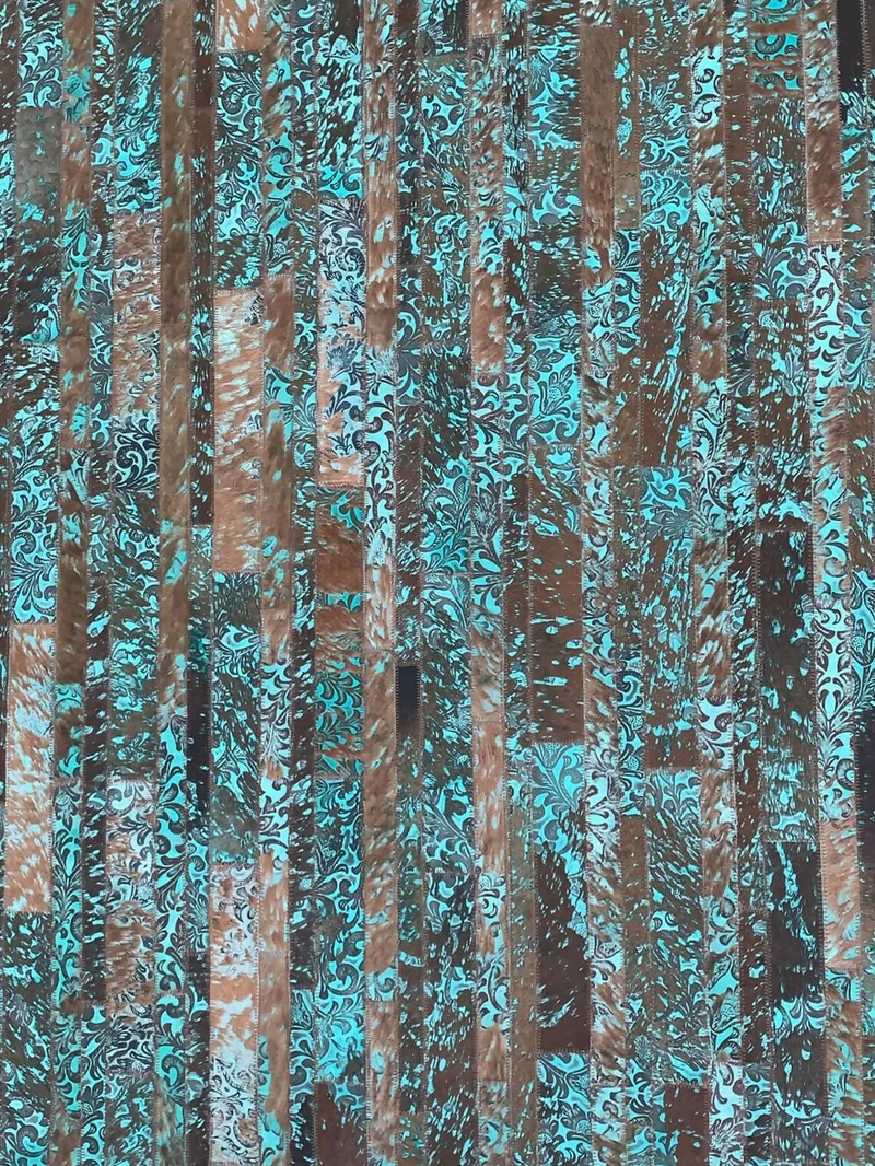 DEKOLAND - Stripes Rug Brown and Floral Turquoise