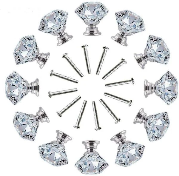 Vila Crystal Glass Diamond Shape Door Knob (1 pec) Drawer Pull Handle for Cabinet, Drawer, Cupboard, Wardrobe Home Decoration (30mm)