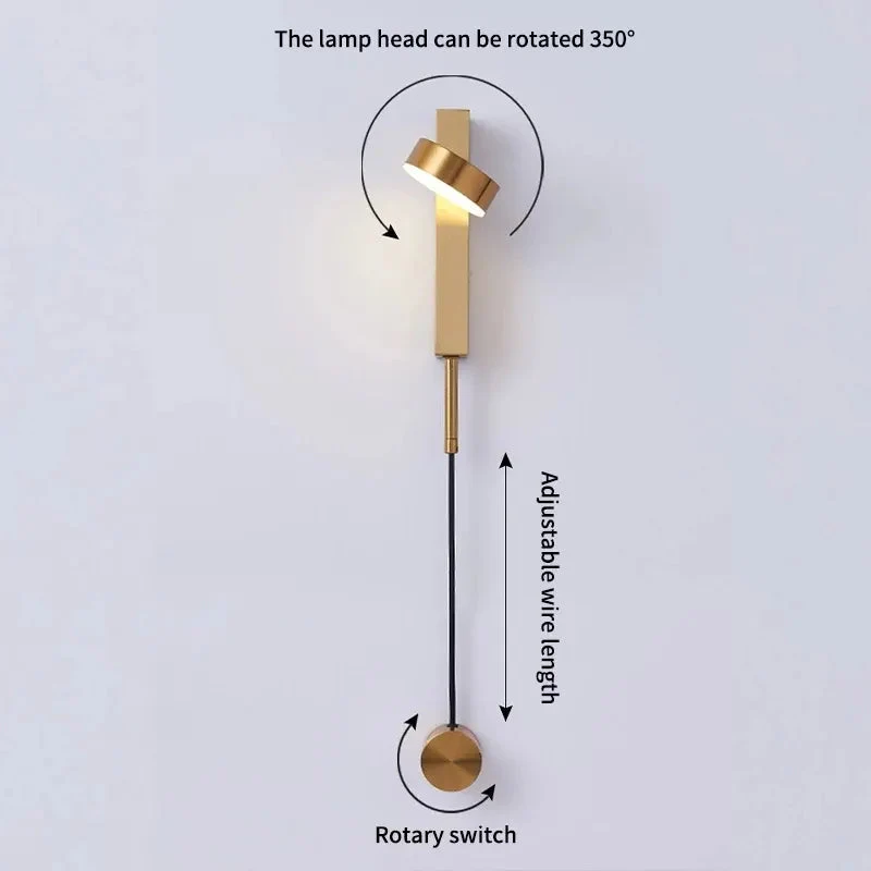 Bedroom Modern With Switch Pull Cord Adjustment Reading Wall Light